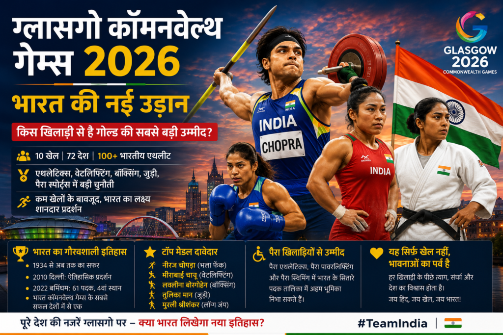 ग्लासगो कॉमनवेल्थ गेम्स 2026: भारत की नई उड़ान, किस खिलाड़ी से है गोल्ड की सबसे बड़ी उम्मीद?